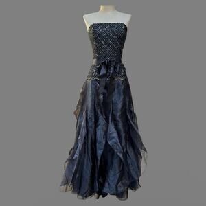 VTG Jessica McClintock Gunne Sax Evening Gown Strapless Black Size 9 Whimisigoth